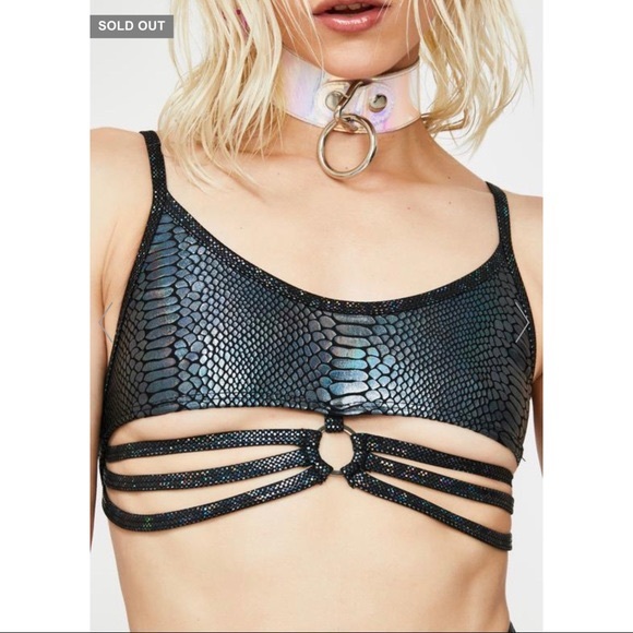 Strings & Rings Crop Top J Valentine Dolls Kill S/M Snakeskin - Picture 2 of 5